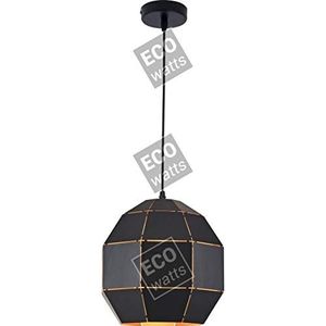 Hanglamp E27 lampenkap metaal zwart buiten/goud binnenkabel PVC L 100 cm
