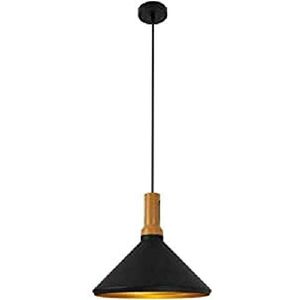 Hanglamp E27 lampenkap metaal zwart buiten/hout licht binnen kabel PVC L 100 cm