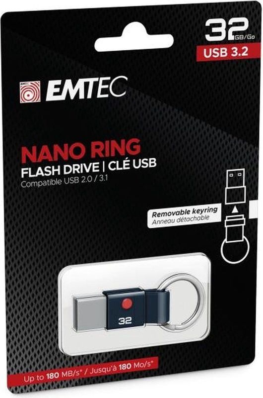 Emtec - ECMMD32GT103 - USB-stick - Zwart/Zilver - 32 GB - USB 3.0 - Nano Ring T100