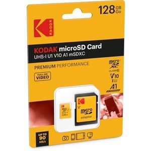 Kodak - Micro SD-kaart - 128 GB - UHS-I U1 V10 A1 - Leessnelheid 85MB/s Max - Schrijfsnelheid 25MB/s Max