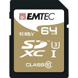 SD-kaart EMTEC 64 GB SDXC Klasse 10 - schrijfsnelheid: 85 mb/s - leessnelheid 90 mb/s