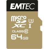 EMTEC - UHS-I U3 V30 A1-64 GB microSD-kaart - 64 GB - ECMSDM64GXC10SP - Speedin-serie - Met adapter - Leessnelheid tot 100MB/s, 100MB/s - Zwart/Goud