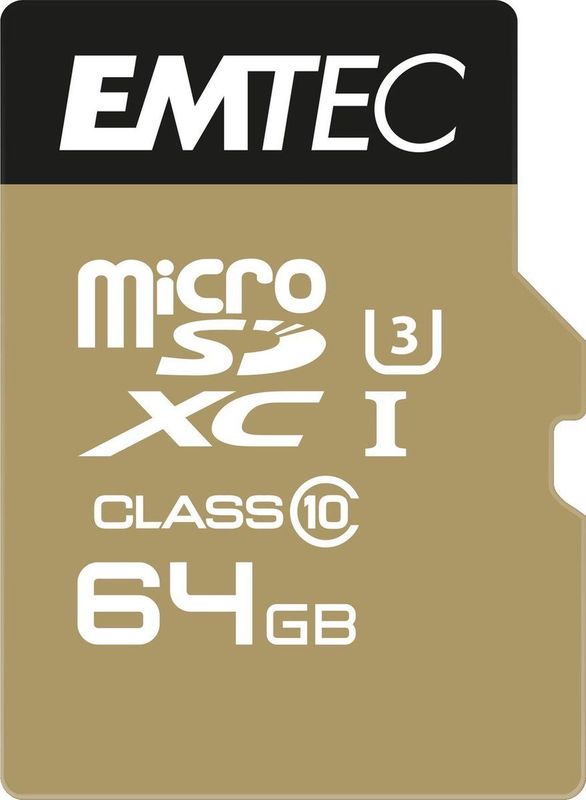 EMTEC - MicroSD-kaart - 64 GB - Zwart/Goud - UHS-I U3 V30 A1