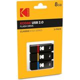 Kodak - K102-serie - Set van 3 USB-sticks - Zwart en Rood - 8GB - Universele Compatibiliteit USB 2.0