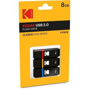 Kodak - Set van 3 USB-sticks 8 GB Classic K102 Series - USB-stick universele compatibiliteit USB 2.0 - USB-sleutel 54x12x6mm - Leessnelheid 15MB/s Max - Schrijfsnelheid 5MB/s Max - Zwart en Rood