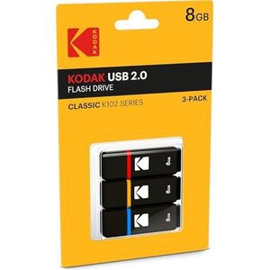 Kodak - K102-serie - Set van 3 USB-sticks - Zwart en Rood - 8GB - Universele Compatibiliteit USB 2.0