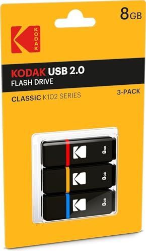 Kodak - K102-serie - Set van 3 USB-sticks - Zwart en Rood - 8GB - Universele Compatibiliteit USB 2.0