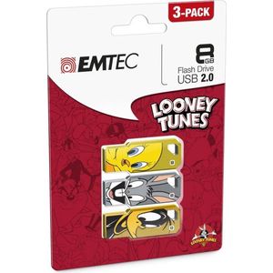 Emtec - M750 Looney Toons - USB-stick - 8 GB - 3 Stuks - USB 2.0, Leessnelheid tot 15 MB/s, Schrijfsnelheid tot 5 MB/s