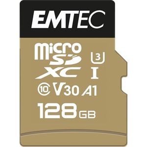 EMTEC - MicroSD-kaart - 128 GB - Zwart/Goud - Speedin-serie - Met adapter