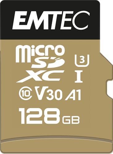 EMTEC - MicroSD-kaart - 128 GB - Zwart/Goud - Speedin-serie - Met adapter