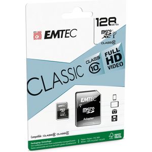 Emtec mSD 128 GB Class10 Classic (128 GB, microSDXC, U3), Geheugenkaart, Zwart