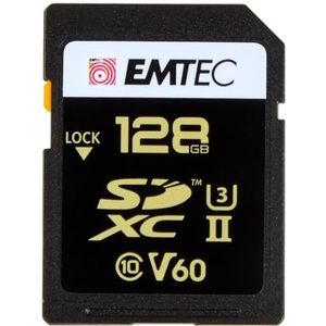 EMTEC - SpeedIN Pro+ ECMSD128GUHS2V60 - SDXC-kaart - Zwart/Goud - Opslagcapaciteit 128GB