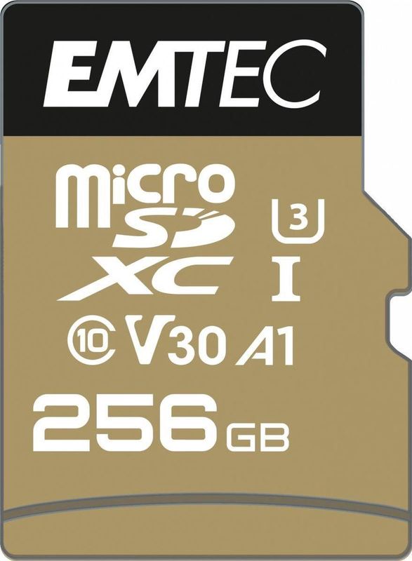 EMTEC - ECMSDM256GXC10SP - MicroSD-kaart - Zwart/Goud - 256 GB - Lees- en schrijfsnelheid tot 100 MB/s