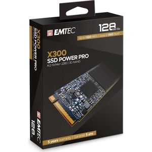 Emtec - Power Pro X300 - SSD - 128 GB - M.2 2280, PCIe 3.0 x4, NVMe, Leessnelheid tot 1500 MB/s, Schrijfsnelheid tot 500 MB/s
