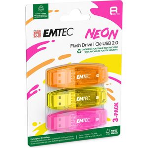 EMTEC - C410 - USB-stick - Transparant - Neon - 8 GB - 3 stuks