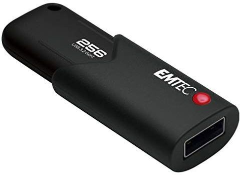 Emtec - Click Secure B120 - USB Flashdrive - Zwart - 256 GB - Lezen 100 Mb/s, Schrijven 20 Mb/s, AES256 Encryptie