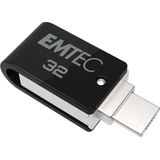 Emtec Dubbele USB2.0 micro-USB T260 32GB (32 GB, Micro USB, USB-A, USB 2.0), USB-stick, Zwart, Zilver