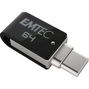 EMTEC USB-stick, 64 GB, Dual T260C, Mobile&Go - USB 3.2 draaibare USB-stick - USB Stick Dual USB-A/USB-C - 360° draaibaar - Leessnelheid 180MB/s Max - Schrijfsnelheid 15MB/s Max - EMTEC