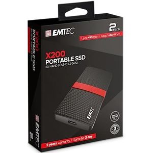 EMTEC - ECSSD2TX200 - Draagbare SSD - Zwart - 2 Tera - USB-C 3.1 Gen 1 - 3D NAND