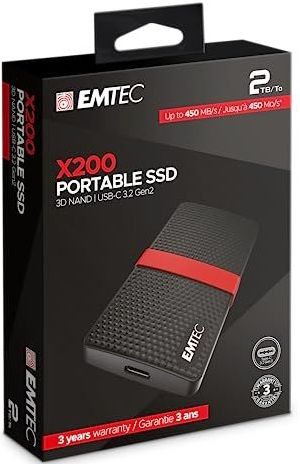 EMTEC - ECSSD2TX200 - Draagbare SSD - Zwart - 2 Tera - USB-C 3.1 Gen 1 - 3D NAND