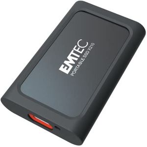 Emtec Externe SSD X210 Elite 1TB - achterwaarts compatibel met USB 3.2 Gen1 en 2.0 - 3D NAND Flash technologie - USB-C 3.2 Gen2 naar USB-A kabel en siliconen beschermhoes inbegrepen zwart