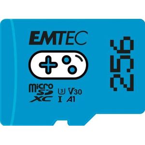 Emtec MicroSD-kaart SDXC CL.10 UHS1 U3 V30 Gaming (microSDXC, 256 GB, U3, UHS-I), Geheugenkaart, Blauw