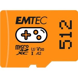 EMTEC Gaming ECMSDM512GXCU3G MicroSD-kaart, 512 GB, schrijfsnelheid 95 MB/s, leessnelheid 100 MB/s, oranje