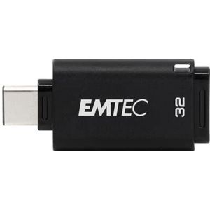 EMTEC - USB Type-C stick 32GB 3.2 compatibel met USB 2.0 en 3.1 - ECMMD32GD403 - Snelle Flash Drive tot 80MB/s - Ultralichte sleutel - Opklikbare dop aan de achterkant - Zwart