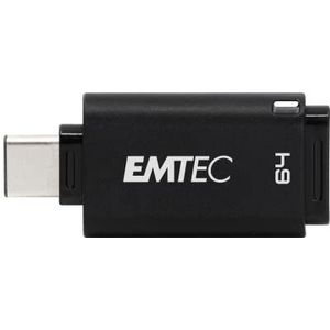 EMTEC - USB-stick type C 64 GB 3.2 compatibel met USB 2.0 en 3.1 - ECMMD64GD403 - Quick Flash Drive tot 80 MB/s - Ultralichte sleutel - Cap op de achterkant - Zwart