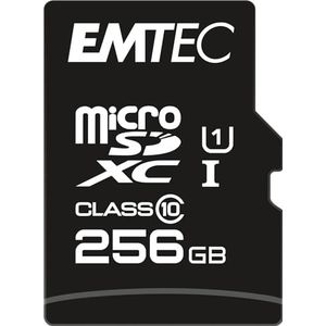 EMTEC ECMSDM64GXC10GP - Carte microSD - Classe 10 - Gamme Elite Gold - UHS-I U1 - avec Adaptateur Performance - Vitesse de Lecture jusqu'à 90MB/s -Noir/Or - 256GB