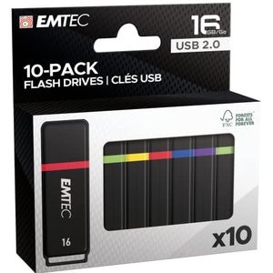 Emtec K100 USB2.0 Mini Box 10-Pack (16 GB, USB 2.0), USB-stick, Veelkleurig, Zwart