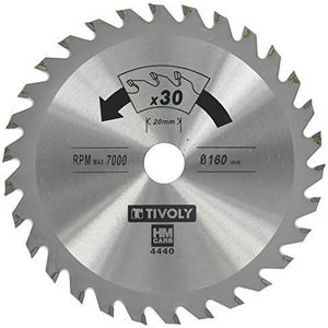 Timoly Xt50514004440 cirkelzaagblad, 160 mm diameter, boring 20 mm, 30 tanden van hardmetaal, verloopring Ø 16 mm