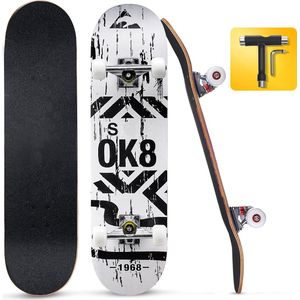 Skateboard - 80x20cm houten plank met ABEC-7 kogellagers voor beginners - Komplettboard