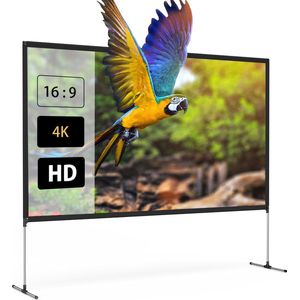 100-inch projectiescherm met stevige standaard, 4K resolutie, 16:9, opvouwbaar, kreukvrij, eenvoudige installatie, outdoor filmscherm