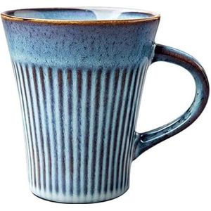 cups Flare keramische koffiemok en lepelset reliëf verticale strepen vintage koffiemok 250ML magnetronbestendige multifunctionele mok-blauw koffie
