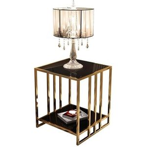Bijzettafeltjes Bijzettafel van gehard glas 2-laags opbergtafellamp/bijzettafel for slaapkamer thuis kleine ruimtes, frame met gouden afwerking (Size : 49x49x49cm)