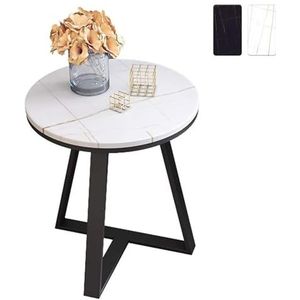 Bijzettafeltjes Kleine ronde salontafel met zwart metalen frame, rond salontafel, woondecoratie, blad van gesinterd steen (Color : White Top)