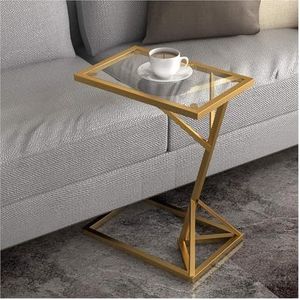 Bijzettafeltjes Moderne bankbijzettafels, vrijetijdssalontafel for de woonkamer, blad van gehard glas en gouden frame