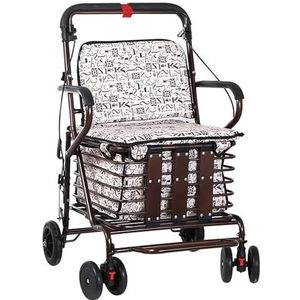 Winkelmand Walker met stoel en wielen Opvouwbare boodschappentrolley Ouderenrollator Draagbaar lichtgewicht loophulpmiddel Cadeau for moeder en vader (Size : Brown)