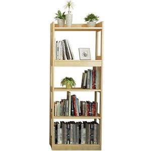 Boekenkasten Massief houten boekenplank Moderne open boekenplank Vrijstaand opbergrek Rubberwood multifunctionele displaystandaard (Color : Wood, Size : 5 Tier)