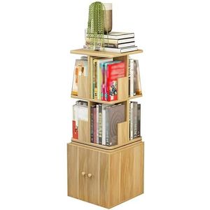 Boekenkasten Roterende boekenplank met opbergruimte Boomvormige boekenkast met deur Vrijstaande opbergkast met 360 graden open planken (Color : Wood, Size : 40 * 104cm)