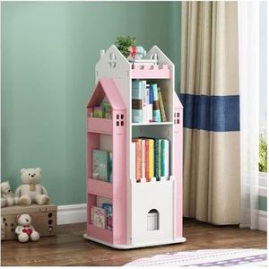 Boekenkasten Kinderen Boekenplank Draaibare Boekenkast Creatief Kasteel 360 ° Roterende Boekenplank Vloerstaande Boek Opbergrek Plank (Color : Pink, Size : 45x45x108cm)