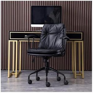 Computer stoel Bureaustoel In hoogte verstelbare bureaustoel Comfortabel dubbellaags kussen Computerstoel Leer Stevig zitkussen Kantoor (Color : Black-)