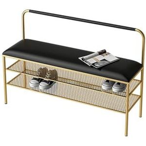 Schoenenrekken Scandinavische luxe ijzeren schoenenrekbank, opbergbank met 3 niveaus, schoenenorganizer of inkombank for inkomhal Voordeur (Size : Black Gold)