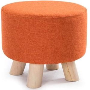 Voetenbank Ronde kruk Houten ondersteuning Multifunctionele gestoffeerde voetenbank Ottomaanse stoel Stoffen hoes Afneembare linnen hoes (oranje) (oranje) Woonkamer