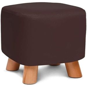Voetenbank Vierkante houten ondersteuning gestoffeerde voetenbank poef poef stoel kruk stof afneembare leren hoes (bruin) Comfortabel (Size : Brown)