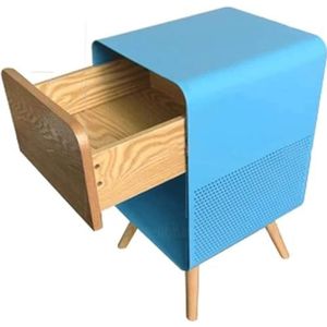 grijs Klein massief houten nachtkastje in Scandinavische minimalistische stijl, nachtkastje for thuis, slaapkamer, woonkamer, nachtkastje banktafel (Color : Blue)