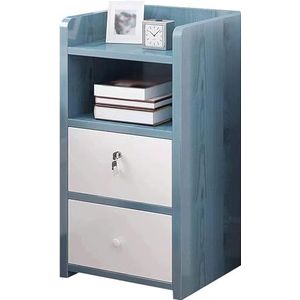 grijs Eenvoudig plank nachtkastje met slot 2 laden nachtkastje bank slaapkamer hoek nachtkastje dressoir banktafel (Color : Blue)