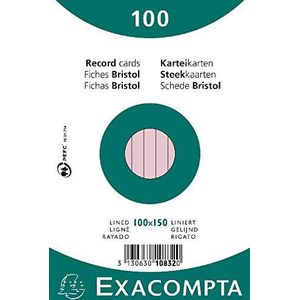Exacompta Bristol Gevoerde Record Kaarten, 100x150 mm - Roze, 100 stuks