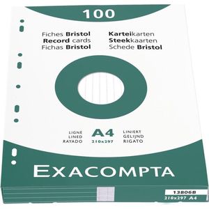 Exacompta 13806B Set van 100 indexkaarten, gelinieerd, DIN A4, in kartonnen doos, 21 x 29,7 cm, ideaal voor school en universiteit om te leren, wit